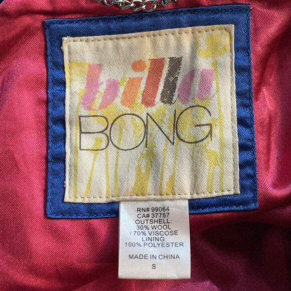 Billabong Coat Wool Blend Buffalo Check Plaid Buttoned‎ Jacket Womems Sz Sm EUC - Picture 4 of 8